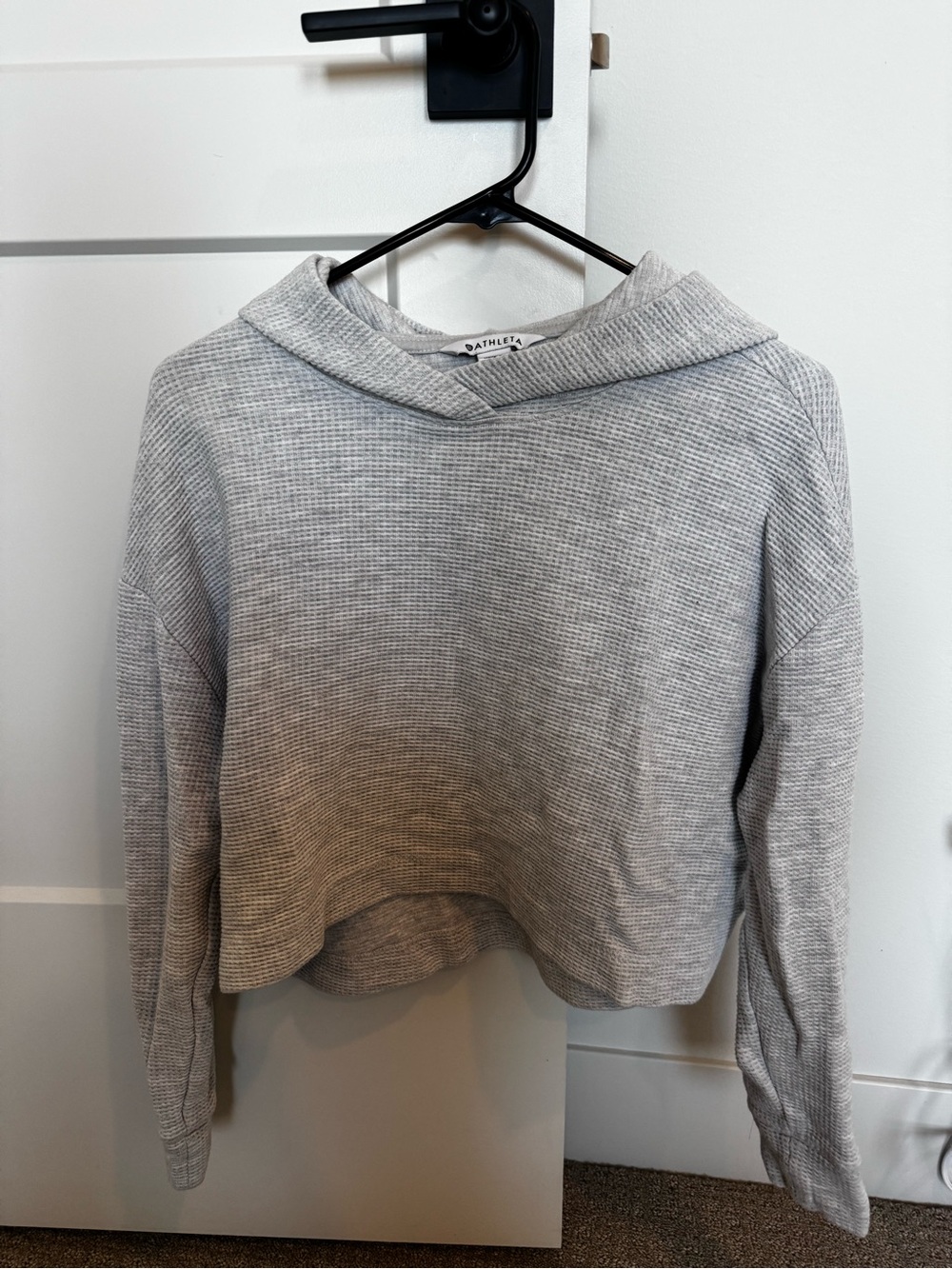 Athleta Cozy Waffle-Knit cropped Hooded Pullover - Light Gray